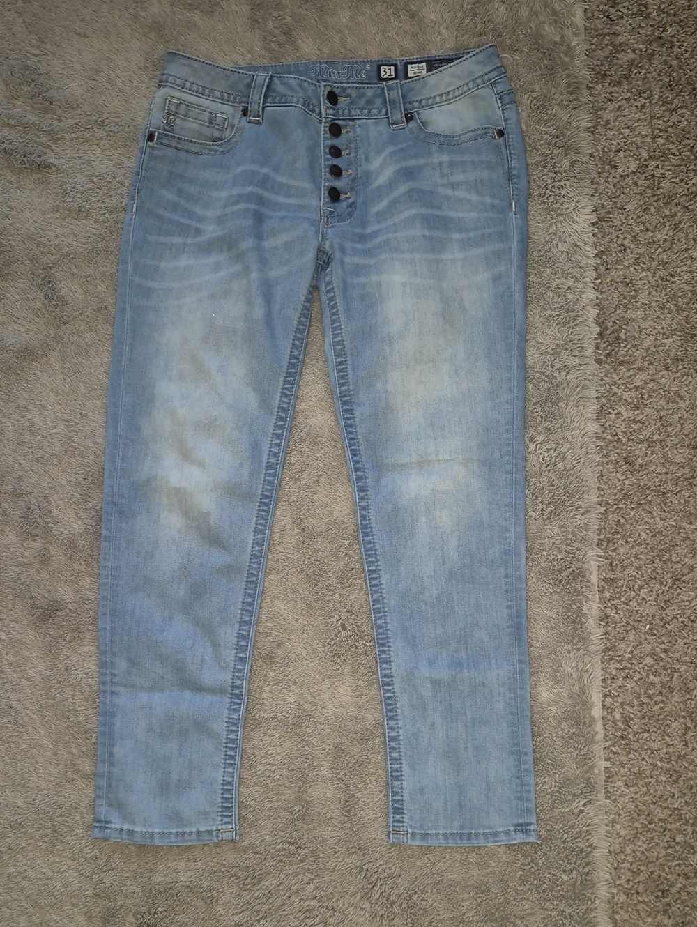 EUC Miss Me Light Blue Mid-rise Skinny Jeans with Button Fly